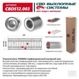 Пламегаситель 10060062 перфорированный внутр. узел, из Нерж.стали. CBD512.003