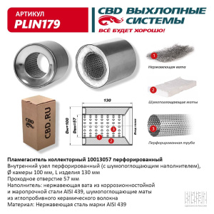 Пламегаситель коллекторный 10013057 перфорированный, из Нерж.стали. CBD. PLIN179