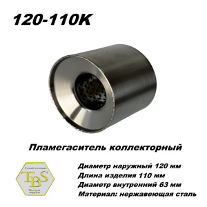 Пламегаситель коллекторный D 120 х L 110, d63 из нерж стали /TBS/