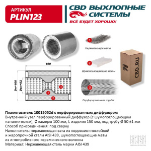 Пламегаситель 10015052d с перфорированным диффузором, из Нерж.стали. CBD. PLIN123