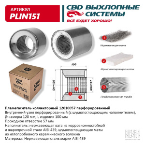 Пламегаситель коллекторный 12010057 перфорированный, из Нерж.стали. CBD. PLIN151